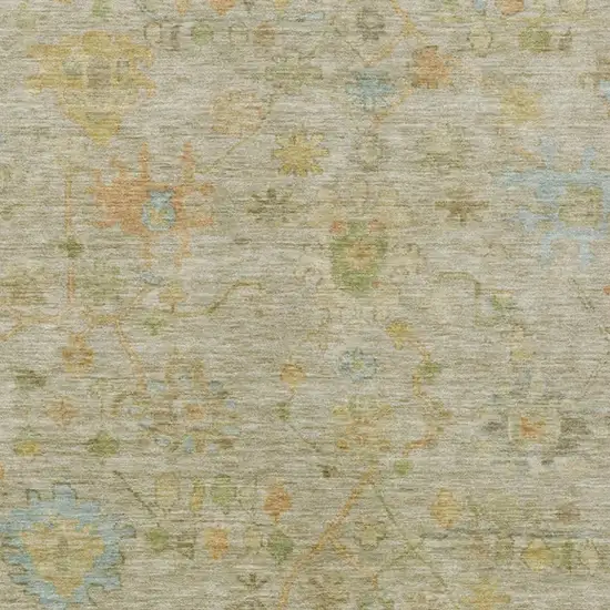 Khaki And Beige Floral Washable Indoor Outdoor Area Rug Photo 3