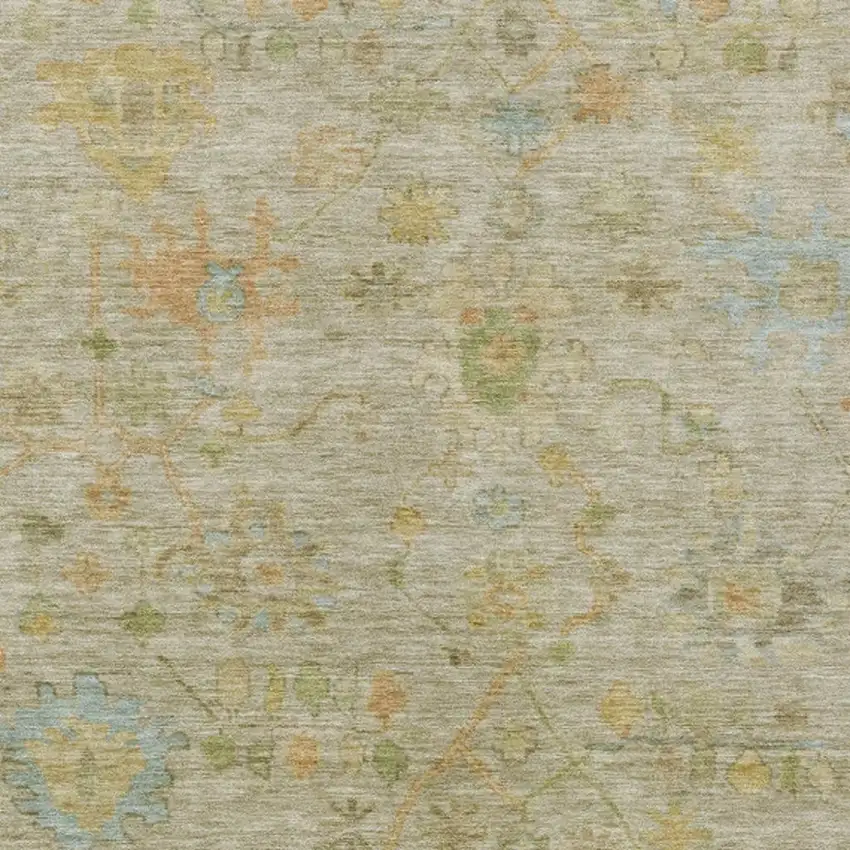 Khaki And Beige Floral Washable Indoor Outdoor Area Rug Photo 3