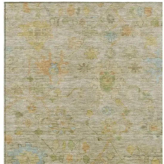 Khaki And Beige Floral Washable Indoor Outdoor Area Rug Photo 3