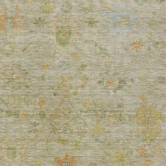 Khaki And Beige Floral Washable Indoor Outdoor Area Rug Photo 3