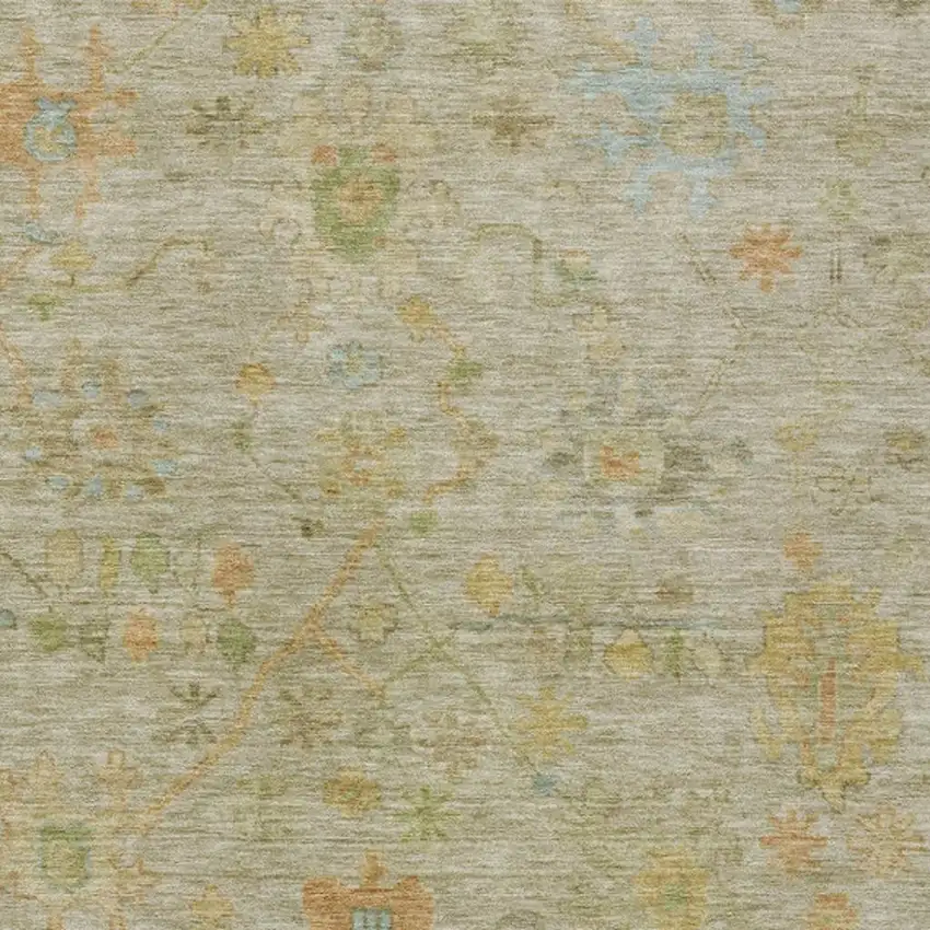 Khaki And Beige Floral Washable Indoor Outdoor Area Rug Photo 3