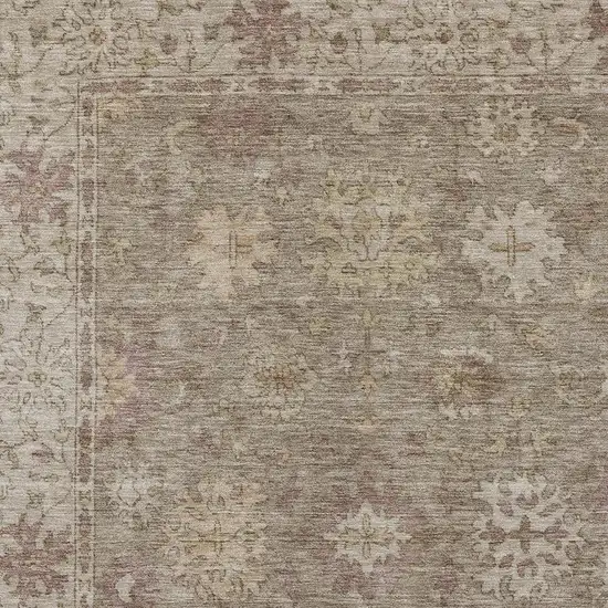 Khaki And Beige Floral Washable Indoor Outdoor Area Rug Photo 4
