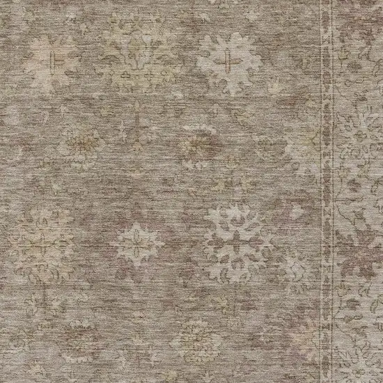Khaki And Beige Floral Washable Indoor Outdoor Area Rug Photo 7