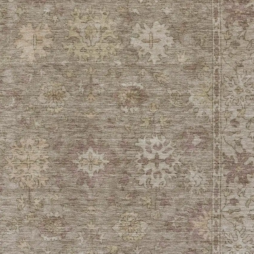 Khaki And Beige Floral Washable Indoor Outdoor Area Rug Photo 7