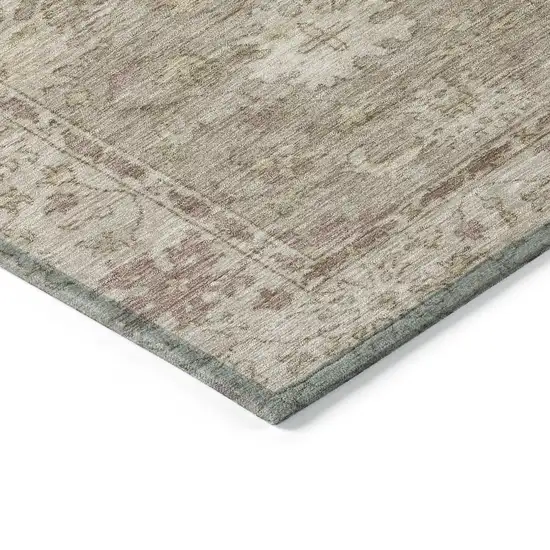 Khaki And Beige Floral Washable Indoor Outdoor Area Rug Photo 6