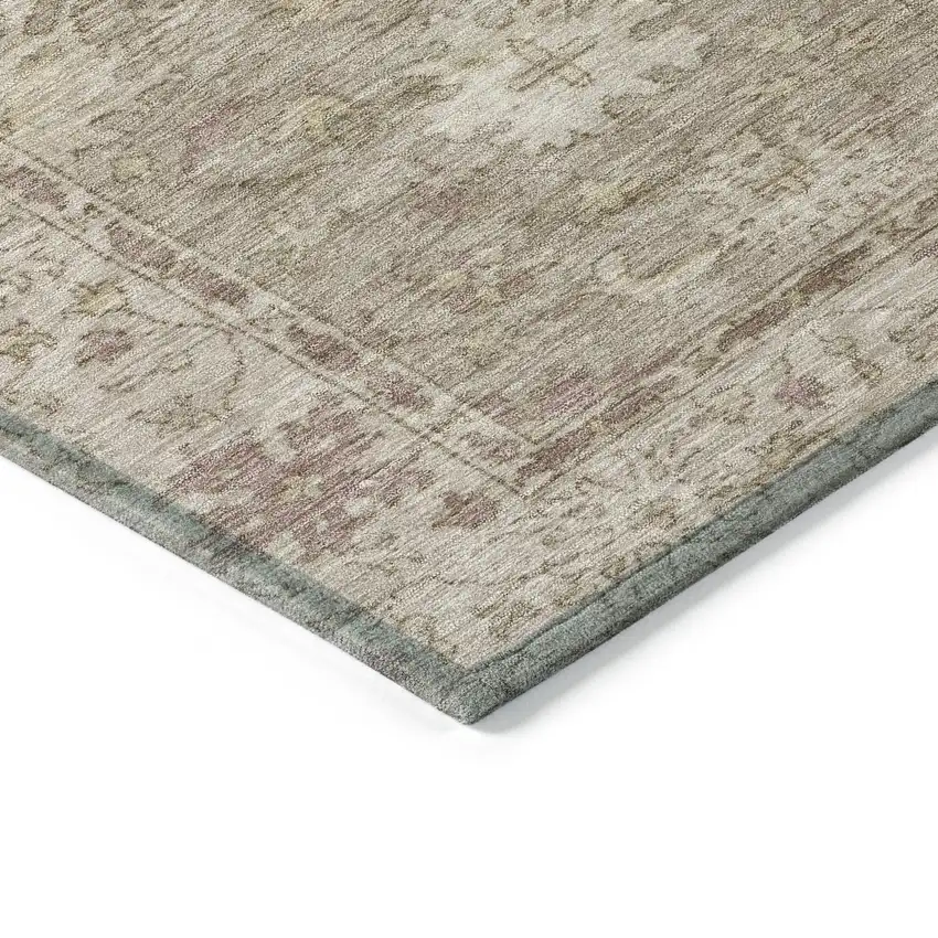 Khaki And Beige Floral Washable Indoor Outdoor Area Rug Photo 6