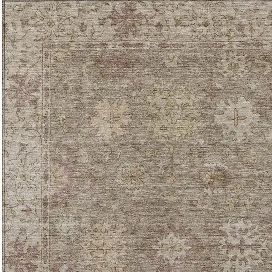Khaki And Beige Floral Washable Indoor Outdoor Area Rug Photo 4