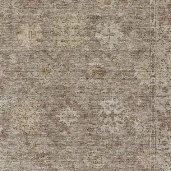 Khaki And Beige Floral Washable Indoor Outdoor Area Rug Photo 3