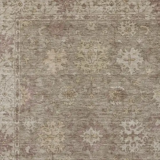 Khaki And Beige Floral Washable Indoor Outdoor Area Rug Photo 7