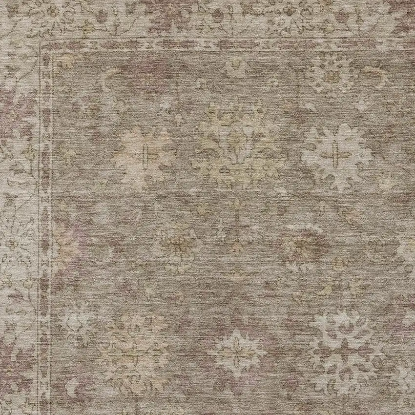 Khaki And Beige Floral Washable Indoor Outdoor Area Rug Photo 7