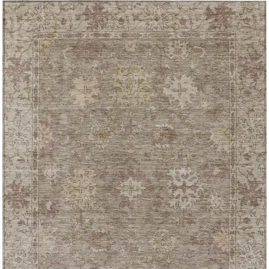 Khaki And Beige Floral Washable Indoor Outdoor Area Rug Photo 8
