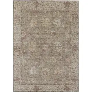 Photo of Khaki And Beige Floral Washable Indoor Outdoor Area Rug