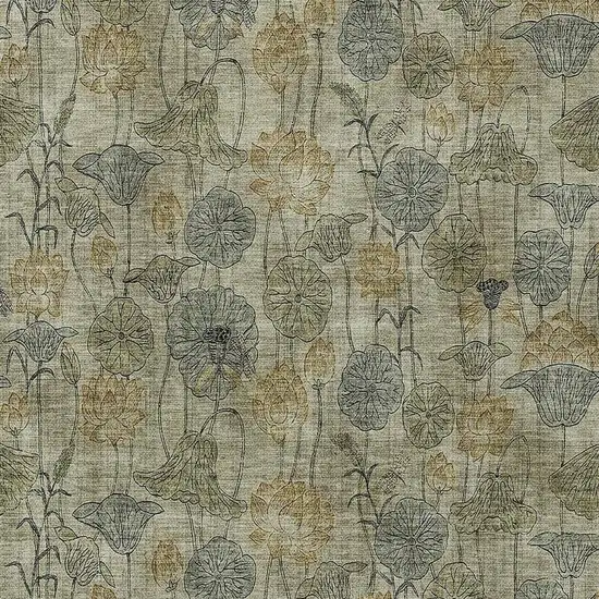 Khaki And Beige Floral Washable Indoor Outdoor Area Rug Photo 4