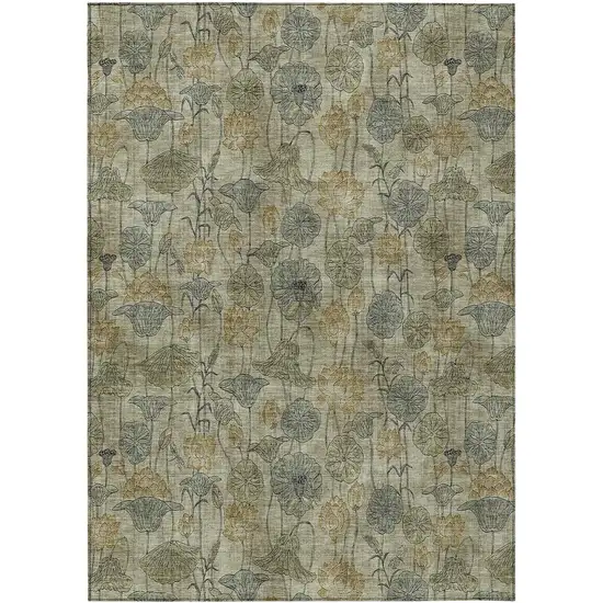 Khaki And Beige Floral Washable Indoor Outdoor Area Rug Photo 1