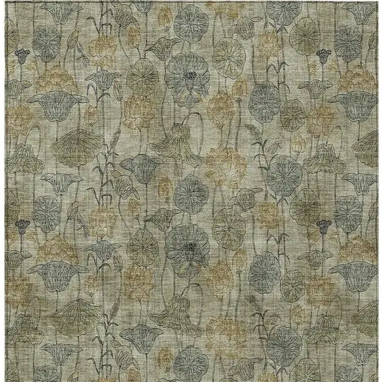 Khaki And Beige Floral Washable Indoor Outdoor Area Rug Photo 5