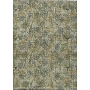 Photo of Khaki And Beige Floral Washable Indoor Outdoor Area Rug