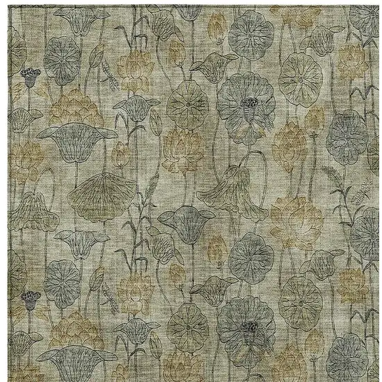 Khaki And Beige Floral Washable Indoor Outdoor Area Rug Photo 5