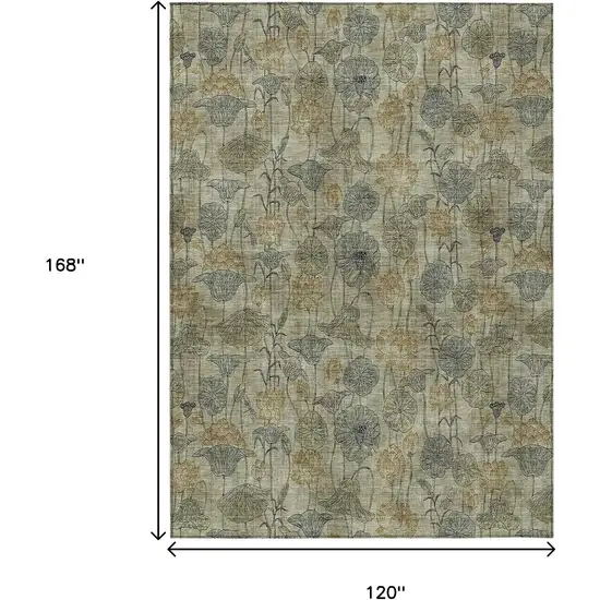 Khaki And Beige Floral Washable Indoor Outdoor Area Rug Photo 9