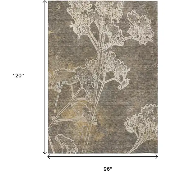 Khaki And Beige Floral Washable Indoor Outdoor Area Rug Photo 3