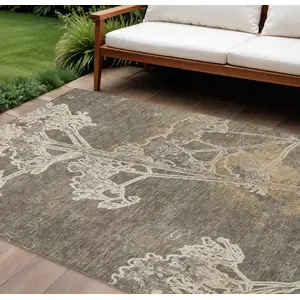 Photo of Khaki And Beige Floral Washable Indoor Outdoor Area Rug