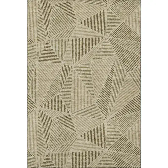 Khaki And Beige Geometric Washable Area Rug With UV Protection Photo 5