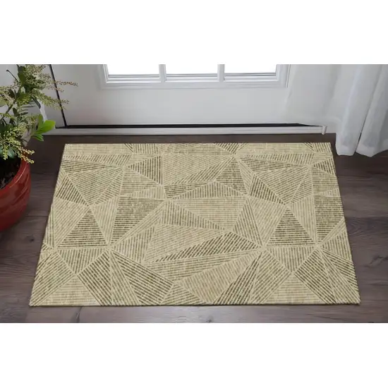 Khaki And Beige Geometric Washable Area Rug With UV Protection Photo 2
