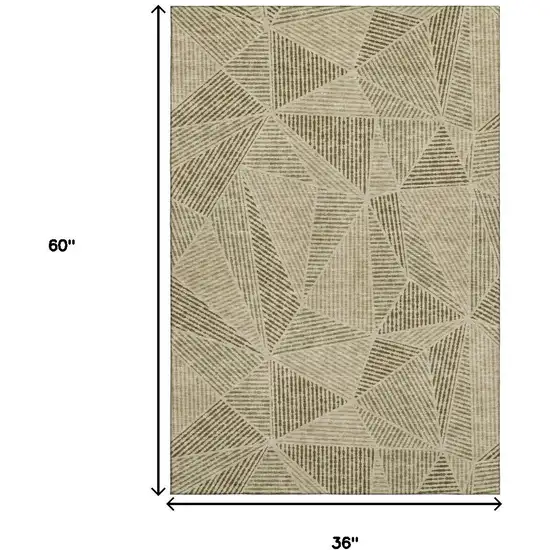 Khaki And Beige Geometric Washable Area Rug With UV Protection Photo 3