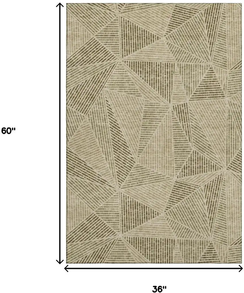 Khaki And Beige Geometric Washable Area Rug With UV Protection Photo 3