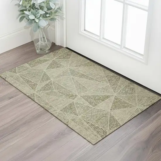 Khaki And Beige Geometric Washable Area Rug With UV Protection Photo 1