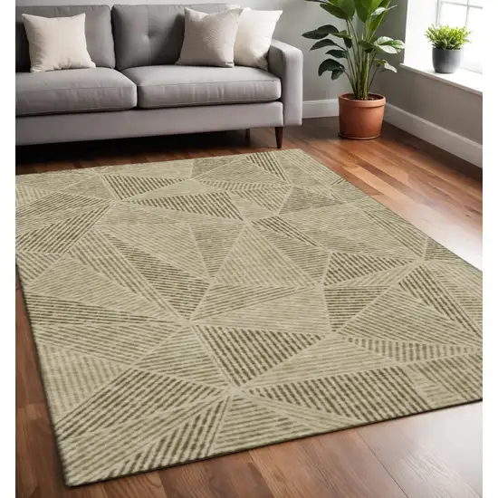 Khaki And Beige Geometric Washable Area Rug With UV Protection Photo 2