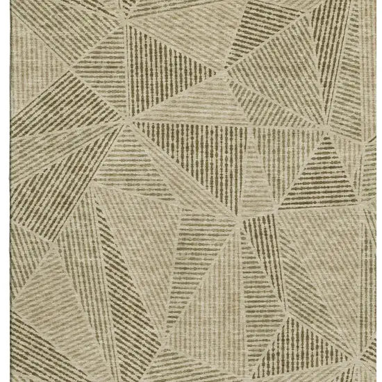 Khaki And Beige Geometric Washable Area Rug With UV Protection Photo 4