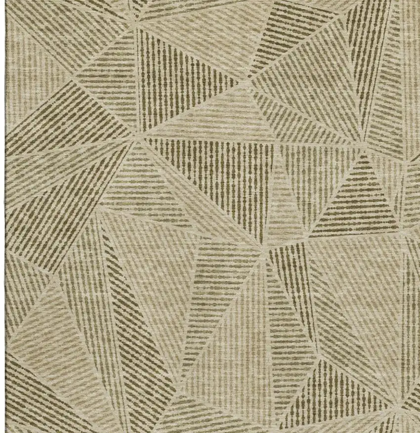 Khaki And Beige Geometric Washable Area Rug With UV Protection Photo 4