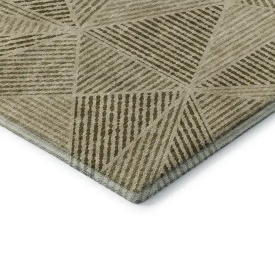 Khaki And Beige Geometric Washable Area Rug With UV Protection Photo 8