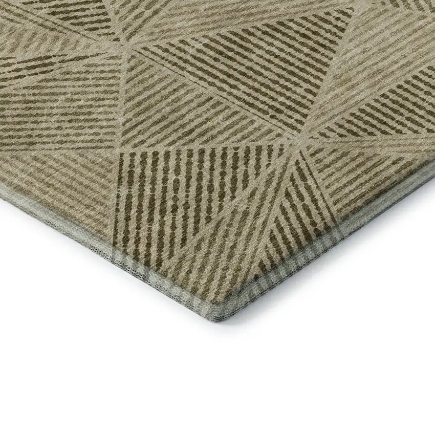 Khaki And Beige Geometric Washable Area Rug With UV Protection Photo 8
