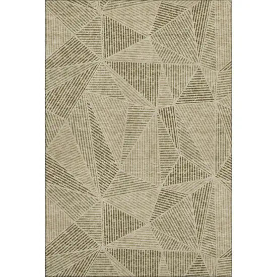 Khaki And Beige Geometric Washable Area Rug With UV Protection Photo 1