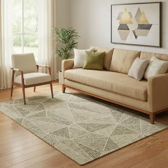 Khaki And Beige Geometric Washable Area Rug With UV Protection Photo 1