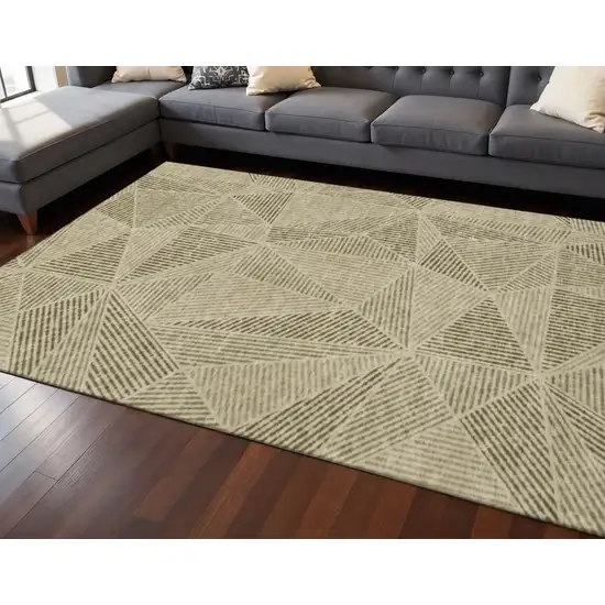 Khaki And Beige Geometric Washable Area Rug With UV Protection Photo 2