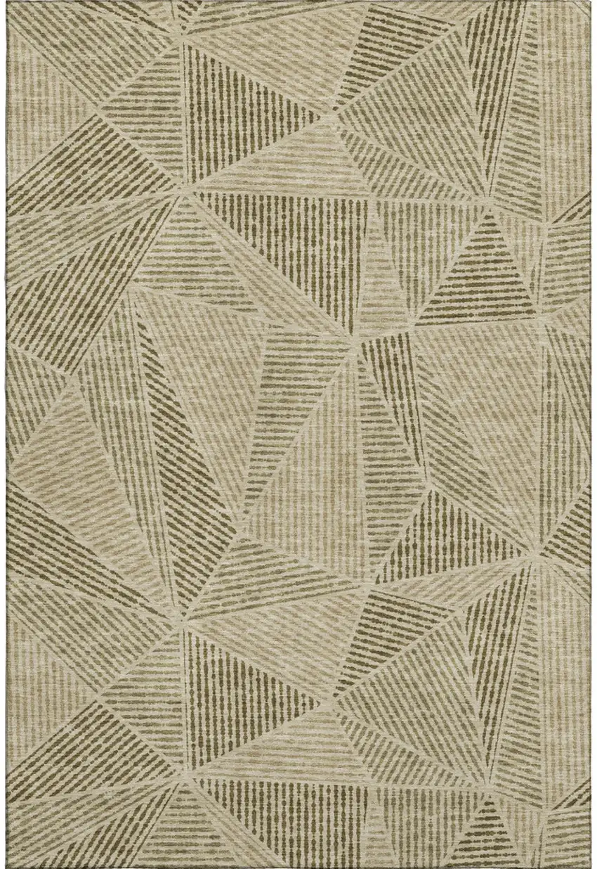 Khaki And Beige Geometric Washable Area Rug With UV Protection Photo 1