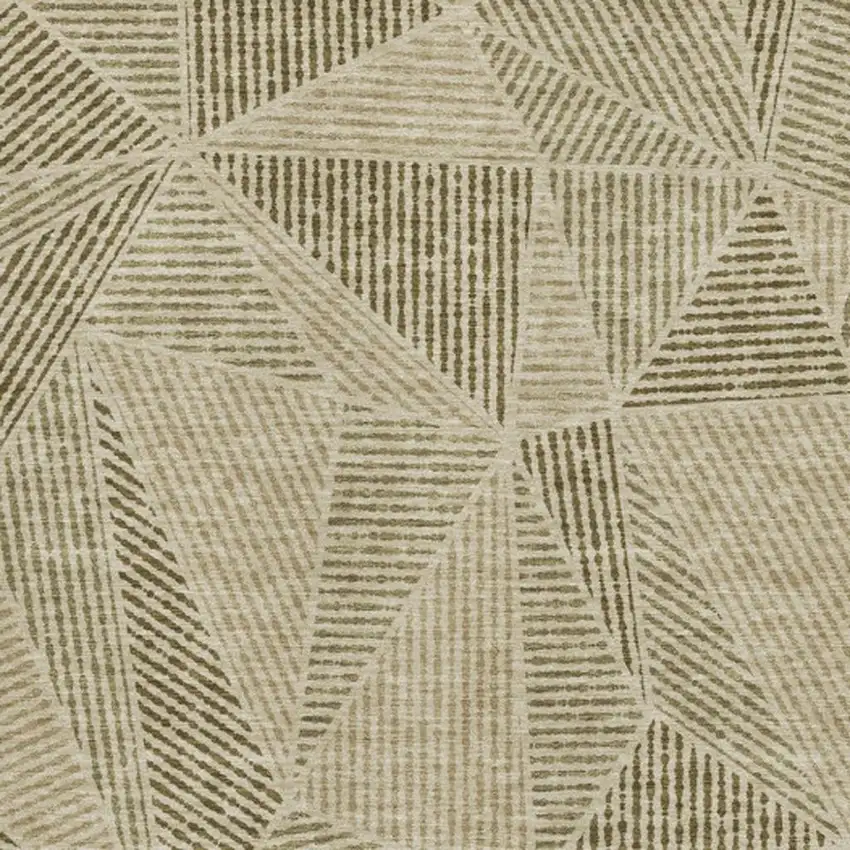 Khaki And Beige Geometric Washable Area Rug With UV Protection Photo 3