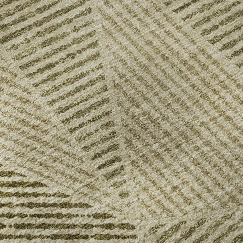 Khaki And Beige Geometric Washable Area Rug With UV Protection Photo 9