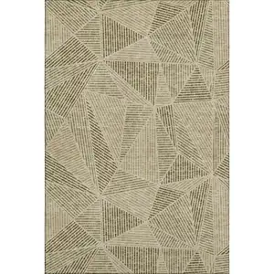 Photo of Khaki And Beige Geometric Washable Area Rug With UV Protection