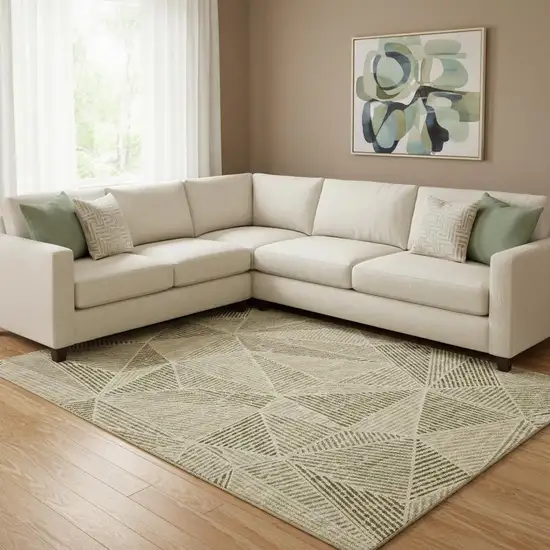 Khaki And Beige Geometric Washable Area Rug With UV Protection Photo 1