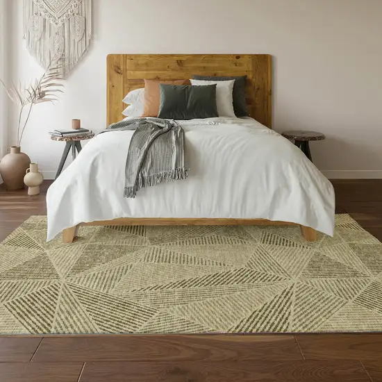 Khaki And Beige Geometric Washable Area Rug With UV Protection Photo 6