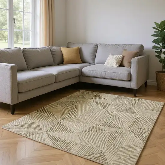 Khaki And Beige Geometric Washable Area Rug With UV Protection Photo 2