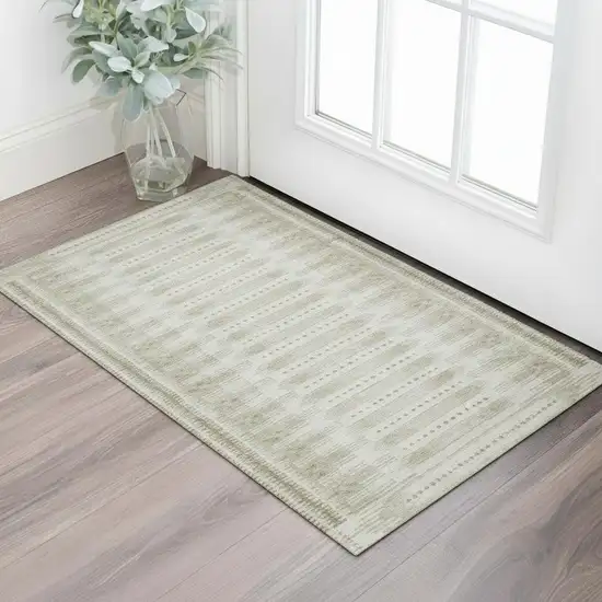 Khaki And Beige Geometric Washable Area Rug With UV Protection Photo 2