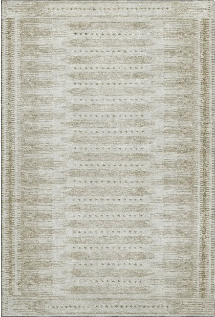Khaki And Beige Geometric Washable Area Rug With UV Protection Photo 1