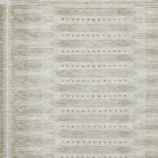 Khaki And Beige Geometric Washable Area Rug With UV Protection Photo 3