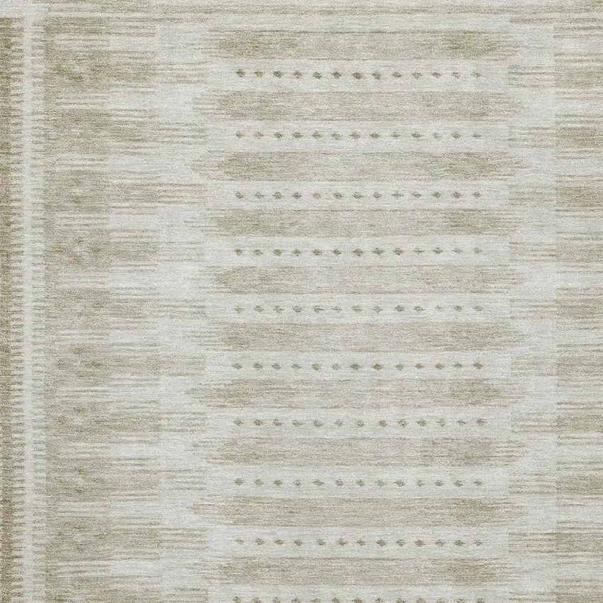 Khaki And Beige Geometric Washable Area Rug With UV Protection Photo 3