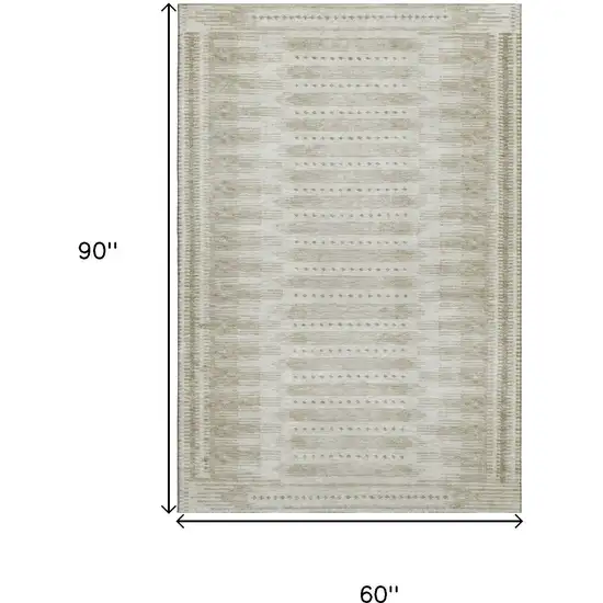 Khaki And Beige Geometric Washable Area Rug With UV Protection Photo 9
