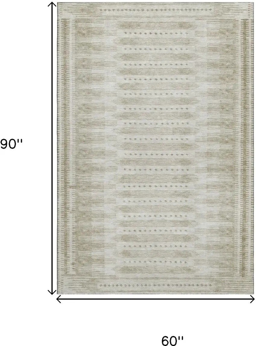 Khaki And Beige Geometric Washable Area Rug With UV Protection Photo 9